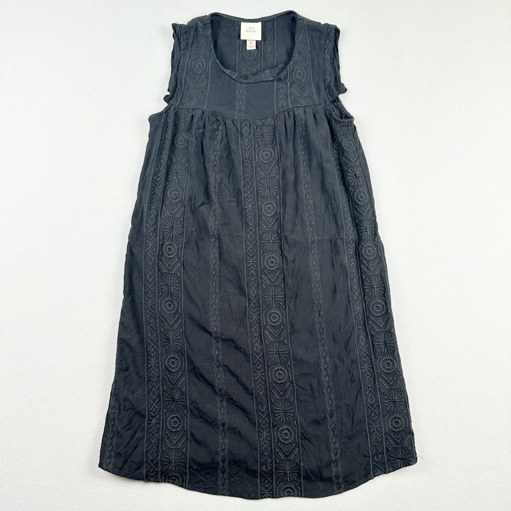 Knox Rose Tunic Dress Womens Medium Black Embroidered Sleeveless Boho Scoop Neck